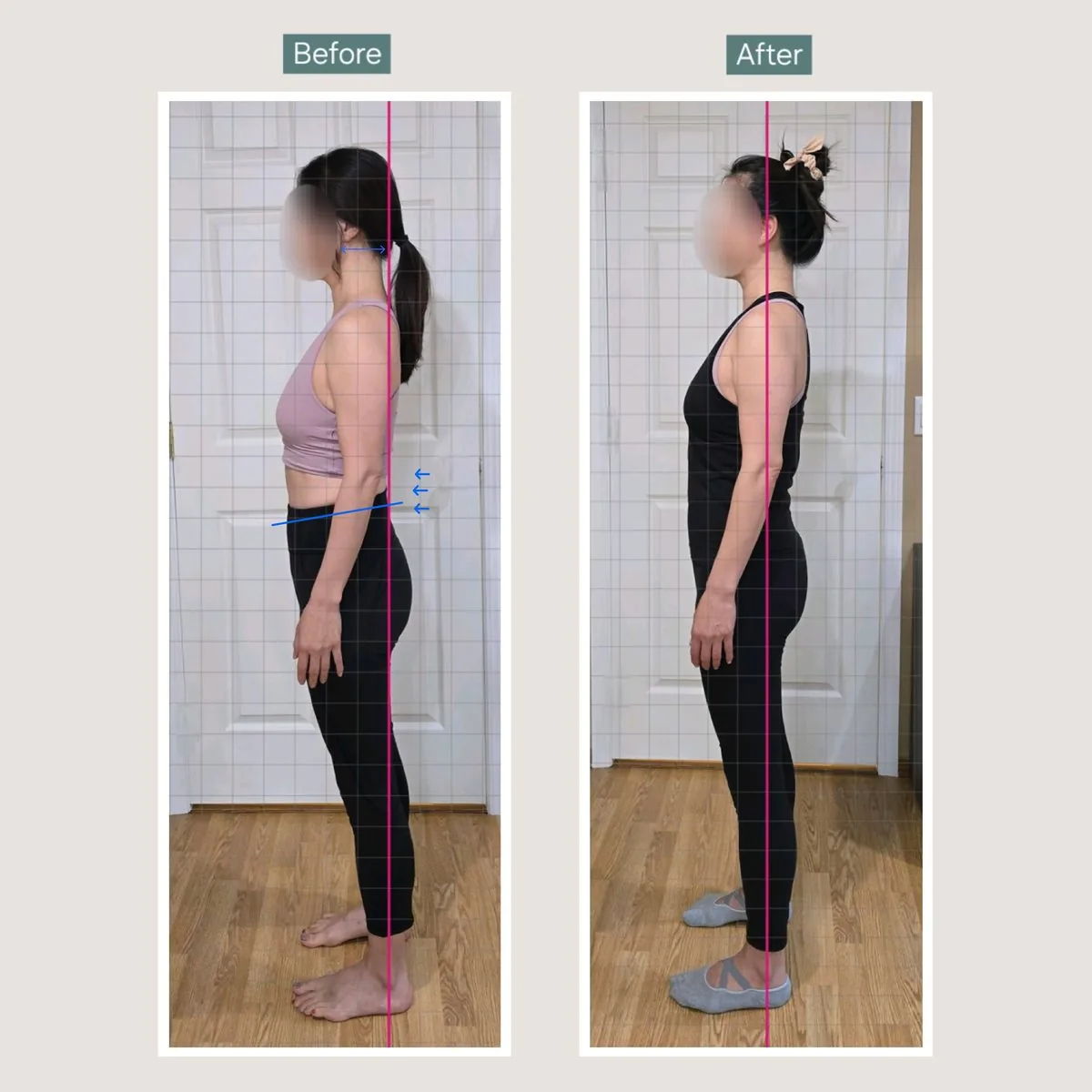 Client posture transformation before and after — taller, more upright stance — tap for more on Instagram